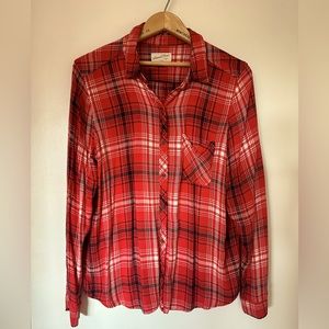 Red Plaid Button Down Top - Size L